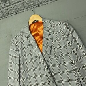 Mens Executive Collection Western Blazer 40L Gray‎ Windowpane Old Money